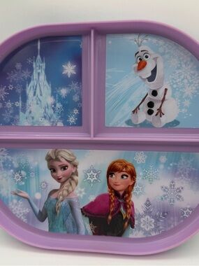Disney Frozen Reversible Plate 8”x7”  Durable Elsa Anna Three Compartments